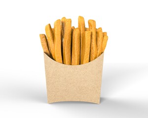 Blank Disposable French Fries Paper Box Pack For Mockup and Branding presentation, 3d render illustration.