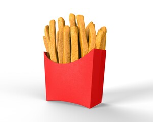 Blank Disposable French Fries Paper Box Pack For Mockup and Branding presentation, 3d render illustration.