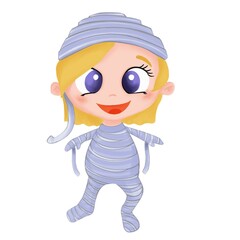 Cartoon girl in Halloween mummy costume