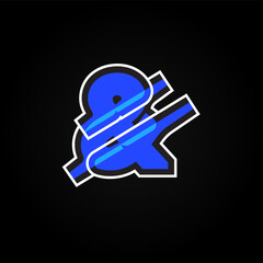 Abstract blue character from a font set with white stokes, vector illustration