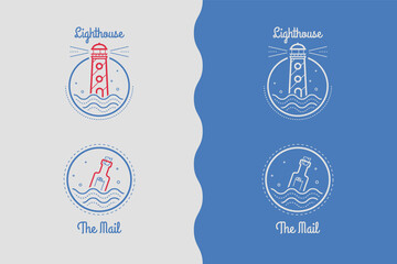 vector set of logos with lighthouse and bottle
