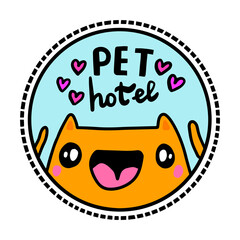 Pet hotel hand drawn vector illustration in cartoon doodle style