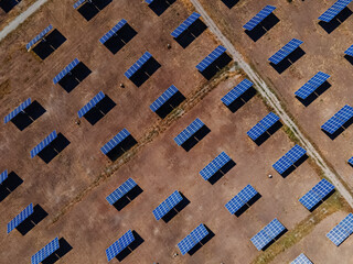 Aerial view of the solar panels in solar farm