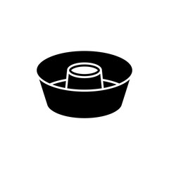 Silhouette of Angel Food Cake Pan. Outline icon of round baking dish for airy sponge cake. Black illustration of mold for cooking dessert. Kitchenware symbol. Flat isolated vector, white background