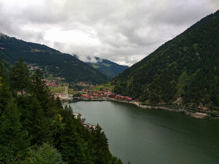 Aerial view of Uzungol lake , Trabzon