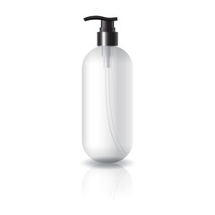 Blank clear oval round cosmetic bottle with black pump head for beauty or healthy product.