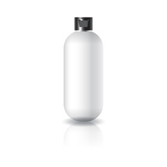 Blank white oval round cosmetic bottle with black cap lid for beauty or healthy product.