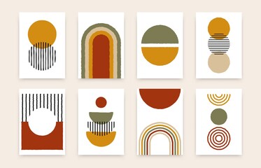 Abstract aesthetic background set. Contemporary geometric organic shapes, minimalist posters, cover template for wall decor. Vector art