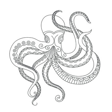 Octopus.Vector vintage illustrations. Isolated on white background. Hand drawn design element for label and poster