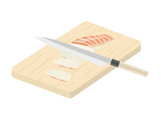 鯛の切り身を包丁で切るイラスト