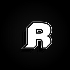 Modern, minimal and dynamic 'Rapper' font character with 45 degree angles, vector illustration