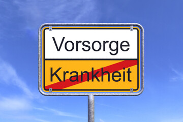 Obraz premium 3d Illustration - Ortsschild - Ortstafel - Vorsorge - Krankheit - Himmel - Wolken