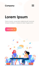 Female friends hanging out in cafe. Women sitting at table, drinking tea or coffee, talking with speech bubble. Vector illustration for chatting, communication, lunch, friendship concept