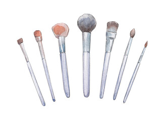 set of makeup grey brushes isolated