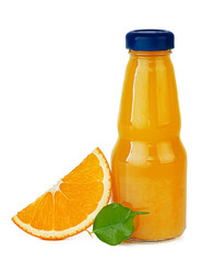 Bottle of fresh orange juice isolated on white