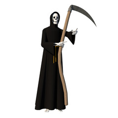 Grim reaper with sickle Front 2  white background 3D Rendering Ilustracion 3D