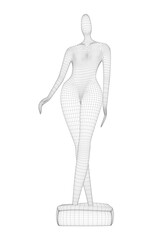 Wireframe of abstract female statue from black lines isolated on white background. 3D. Vector illustration