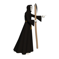Grim reaper with sickle  Side 2  white background 3D Rendering Ilustracion 3D