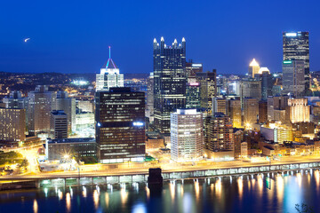 Cityscape of downtown Pittsburgh at night