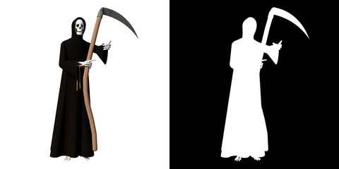 Grim reaper with sickle Front 1  white background alpha png 3D Rendering Ilustracion 3D