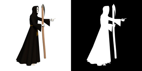 Grim reaper with sickle  Side 1  white background alpha png 3D Rendering Ilustracion 3D
