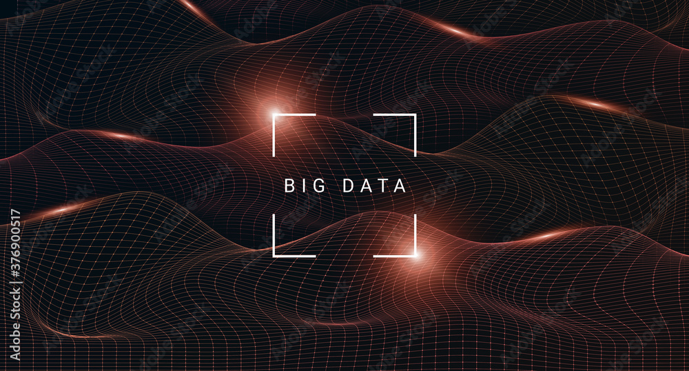 Poster Big Data Technology Background With Abstract Mesh Waves, Futuristic Illustration