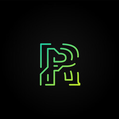 Green dashed stroke font character from a fontset, vector illustration