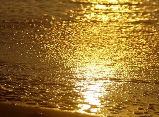 golden sunny bokeh on the surface of the sea