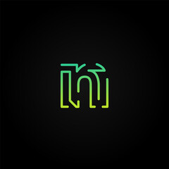 Green dashed stroke font character from a fontset, vector illustration