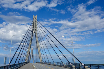Obraz premium Long bridge called Replot (Finnish: Raippaluoto). It is is a cable-stayed tuftform bridge connecting the island of Replot with the mainland in Korsholm (Finnish: Mustasaari)