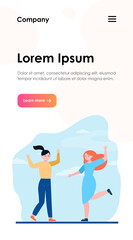 Girls having fun outdoors. Young woman, female friends celebrating and dancing flat vector illustration. Friendship, leisure, party concept for banner, website design or landing web page