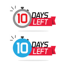 10 days left or to go sale countdown vector icons set, ten number remaining special offer promotion symbols banner for time discount announcement marketing element badge sign blue red color