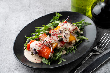 Summer seasonal appetizer: baked vegetable rolls with cheese