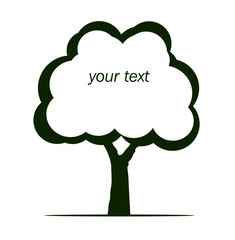 Tree silhouette and text space. Vector outline Illustration. Card and plant in Garden.