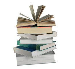 stack of books on white background