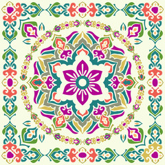 Fototapeta na wymiar Medallion Vintage multi color pattern in Turkish,Indian style. Endless pattern can be used for ceramic tile, wallpaper, linoleum, textile, web page background. Vector