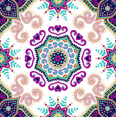 Seamless medallion Vintage multi color pattern in Indian,Turkish style. Endless pattern can be used for ceramic tile, wallpaper, linoleum, textile, web page background. Vector