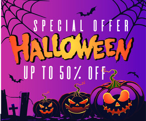 halloween ad banners for social media page cover and web banner. Discount promotion marketing concept. happy halloween greeting cards design