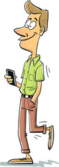 Man walking holding his phone