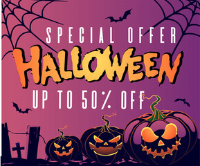 set of halloween ad banners for social media page cover and web banner. Discount promotion marketing concept. happy halloween greeting cards design