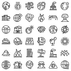 Global warming icons set. Outline set of global warming vector icons for web design isolated on white background