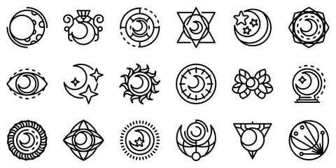 Moon icons set. Outline set of moon vector icons for web design isolated on white background