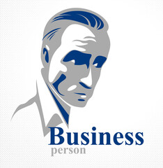 Confident successful businessman handsome man business person vector logo or illustration realistic drawing style.