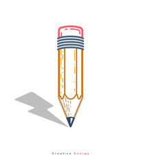 Obraz premium Pencil with lightning bolt vector simple trendy logo or icon for designer or studio, creative energy, bright design, linear style.