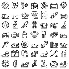 Car mechanic icons set. Outline set of car mechanic vector icons for web design isolated on white background