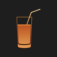 Gold Soft drink icon isolated on black background. Long shadow style. Vector.