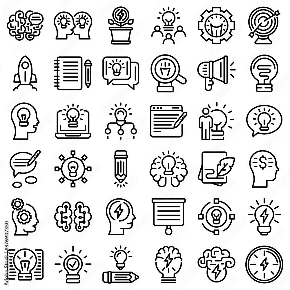 Poster idea icons set. outline set of idea vector icons for web design isolated on white background