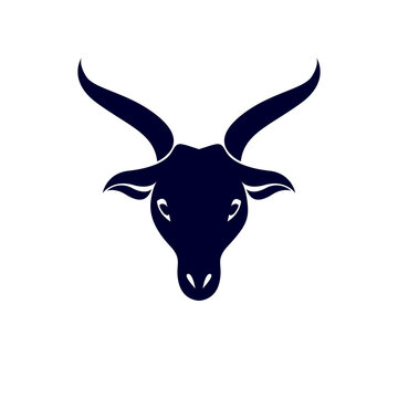 Vector graphic emblem of horned goat head as the illustration of Lucifer.