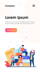 Focused tiny people reading books. Studying, story, library flat vector illustration. Knowledge and education concept for banner, website design or landing web page