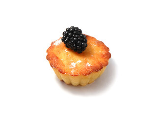 Blackberry muffins with powdered sugar and fresh berry